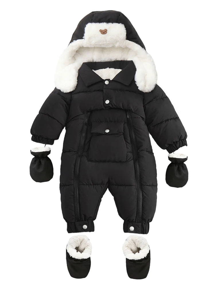 Ircomll Winter Baby Jumpsuit Thick Warm Infant Hooded Inside Fleece Jacket Newborn Boy Girl Coat Overalls Cotton Down Jacket
