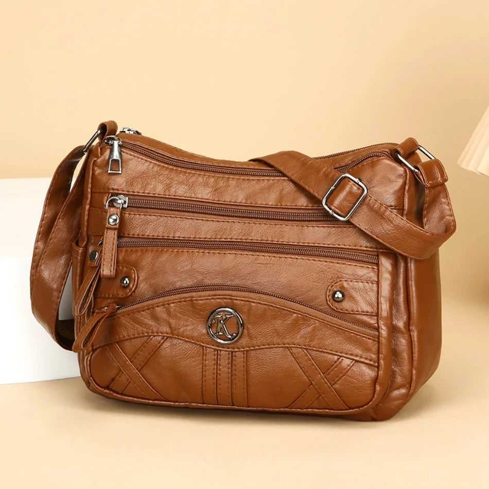 Retro Soft Leather Multi Pocket Single Shoulder Crossbody Bag High Quality Women's Bag Luxury Designer Purses and Handbags 2025