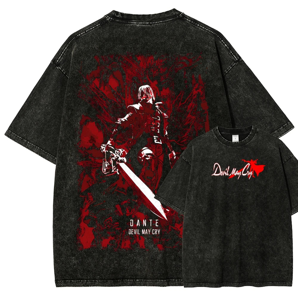 Devil May Cry Washed T-shirt 2026 New Model personality Clothes shirt Year round clothing Streetwear Trendy high quality Couples