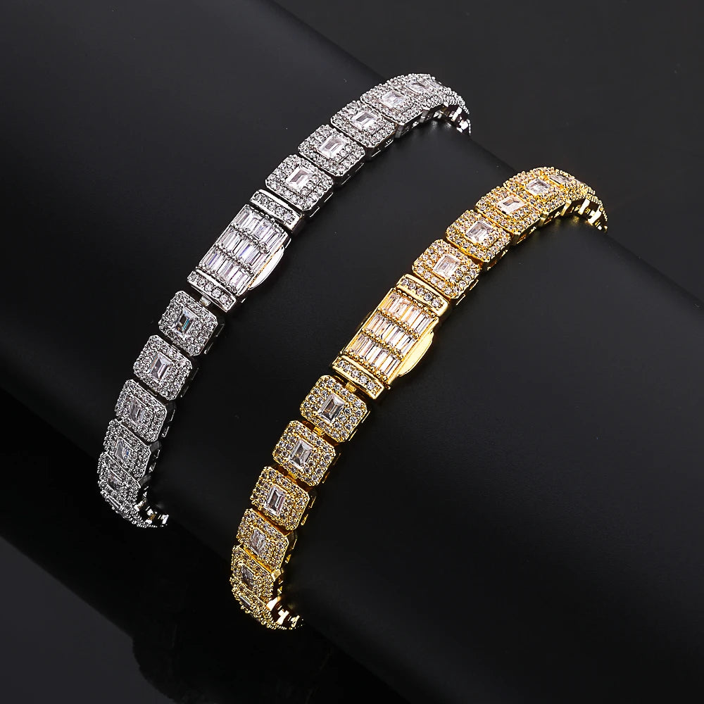 Personalized Fashion Niche Jewelry Hip Hop Cuban Rock Sugar Bracelet Sparkling Zircon 7.5mm Tennis Chain Men's Jewelry