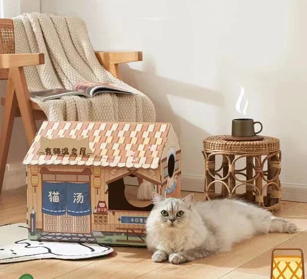 Removable Cat House Corrugated Stratching Post Toy Scratcher Cardboard Scraper for Cats Kitten Scratch Sleeping Bed