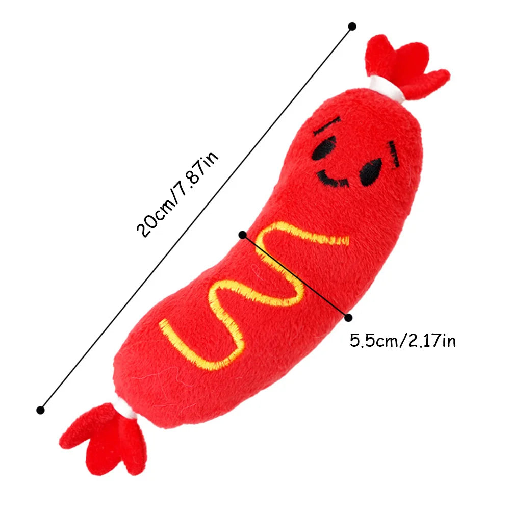 Squeaky Plush Pet Toys: Hot Dog Embroidered Chew Toys for Dogs & Cats, Bite-Resistant Toys to Relieve Boredom,