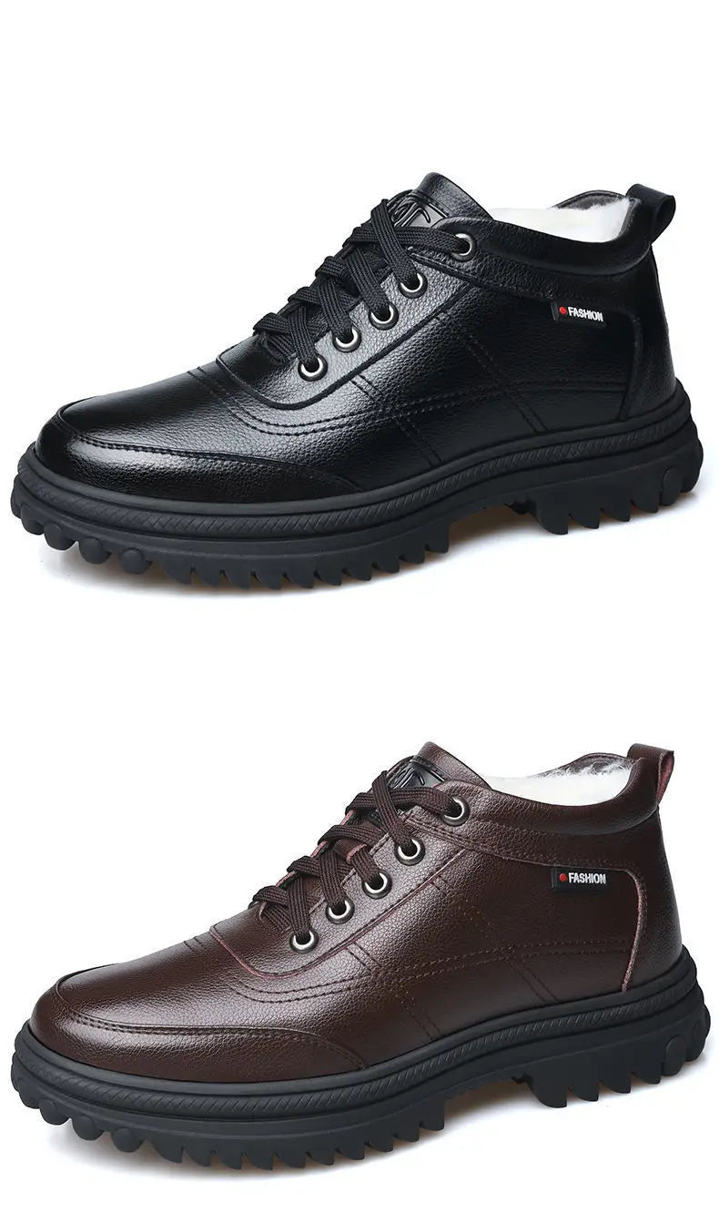 Men's Winter Thickened Warmth Casual Shoes Fleece Lined Business Style Leather Shoes Low Top Lace up Comfortable Alligator Pa...