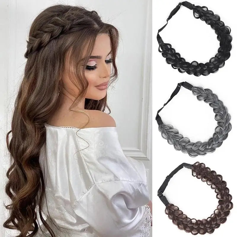 1 Pcs Synthetic Premium Adjustable Handmade Wig Braided Elastic Band Hair Fashion Braiding Hair Headband Headwear For Women