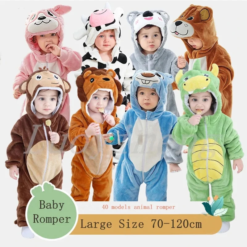Baby Kigurumi Penguin Lion Cat Animal Cosplay Costume Winter Plush Jumpsuit for Toddler Boys 1 to 2 3 4 Years Baby Girl Outfits