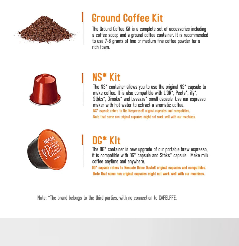 Cafelffe 3in1 Portable Coffee Machine Manual Espresso Maker For Capsule & Ground Milk Froth Hand Press Brewer hiking Travel Gif