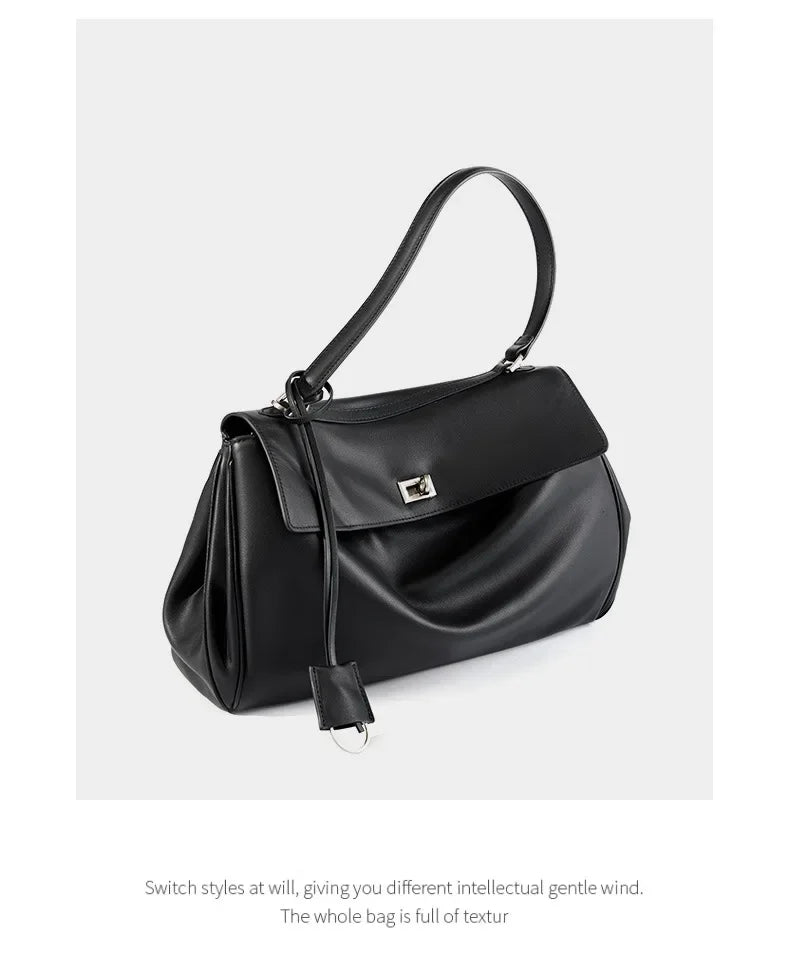 2025 New Luxury Tote Bag for Women Genuine Split Cow Leather Crossbody Shoulder Bag Top-Handle Work Lock Closure Underarm Purse