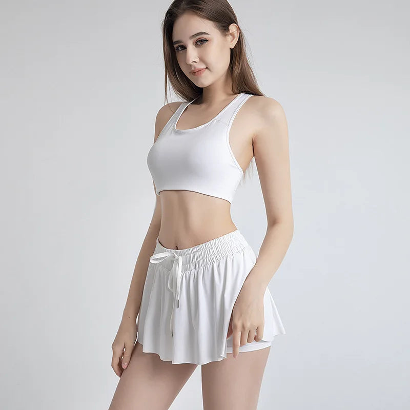Women's High Waist Stretch Athletic Workout Active Fitness Volleyball Shorts 2 in 1 Running Double Layer Sports Shorts Yellow