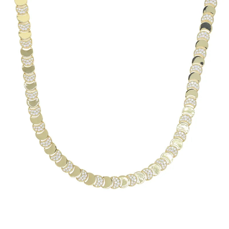 Geometric Moon Shaped Charm Tennis Chains Necklace for Women Pave CUBIC Zirconia Platinum Plated Color Fashion Jewelry 2025