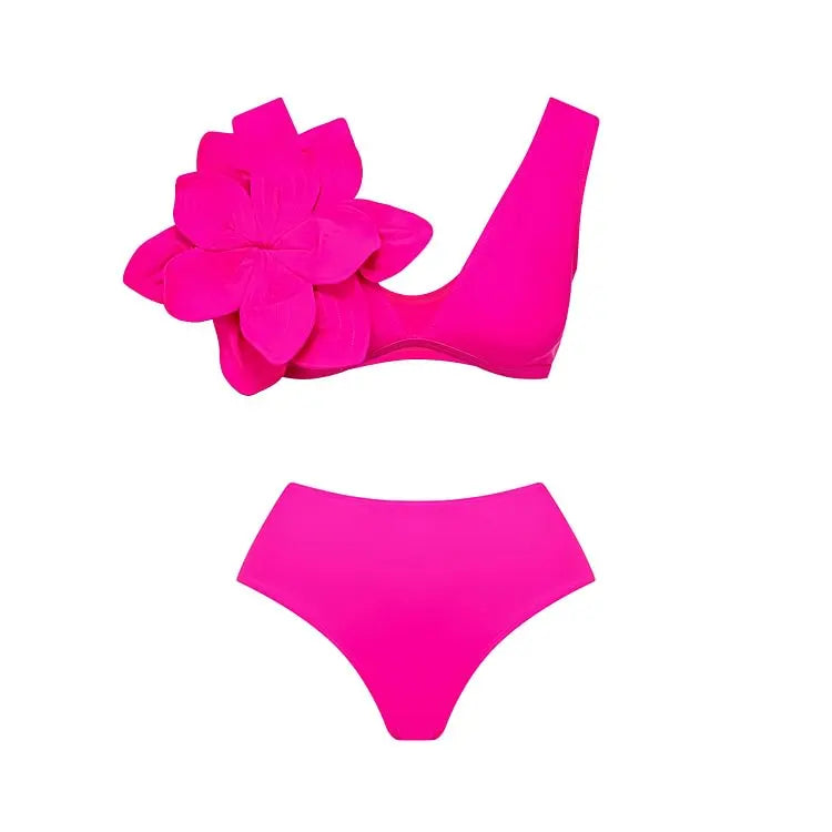2024 Sexy Sling Ruffle Solid Two Pieces Bikini Women High Waist 3D Flower Swimsuit Skirt Summer Backless Beachwear Bathing Suit