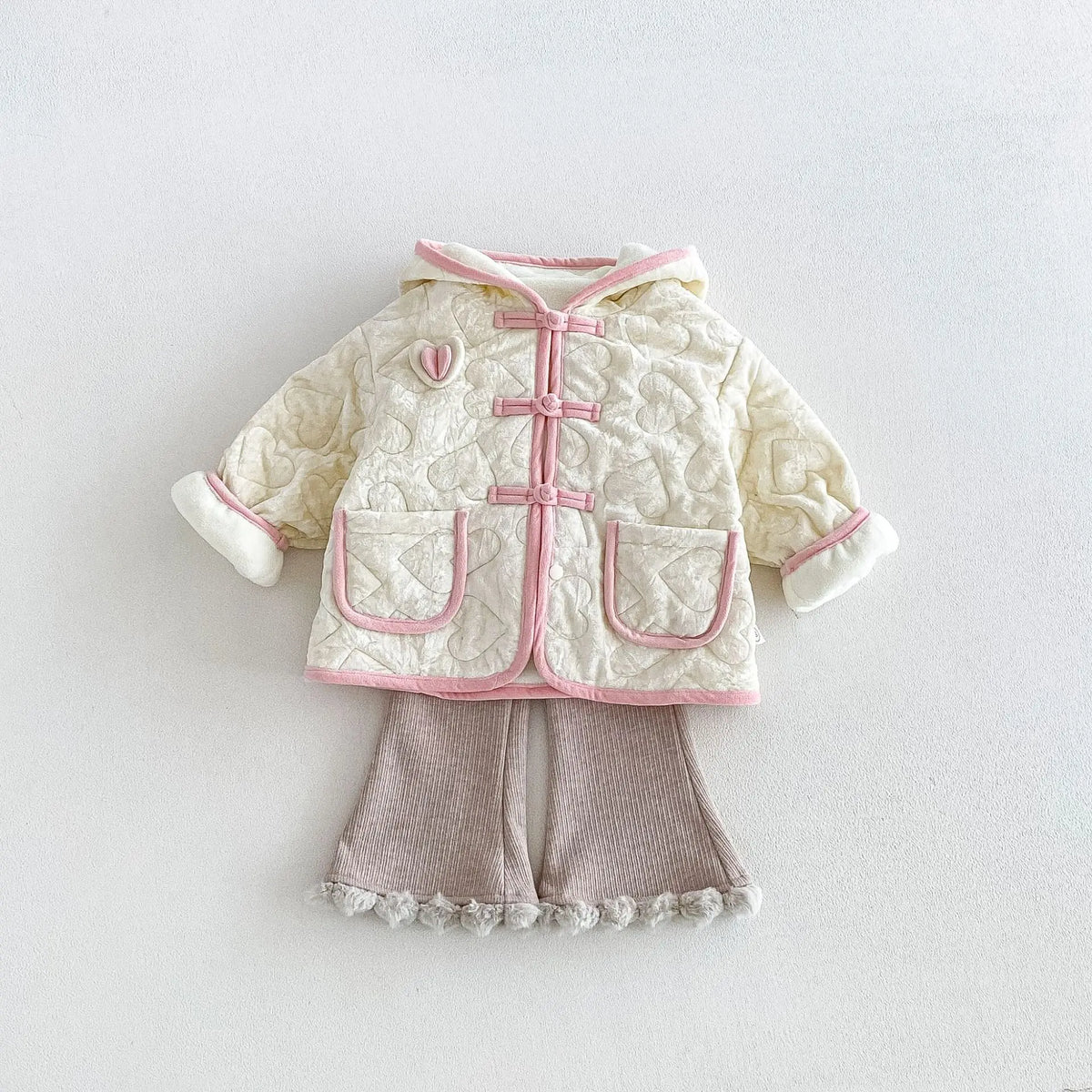 2026 New Winter Girls Heart Quilted Colorblock Coat | Fleece-Lined Hooded Padded Jacket | Cute Warm Outwear