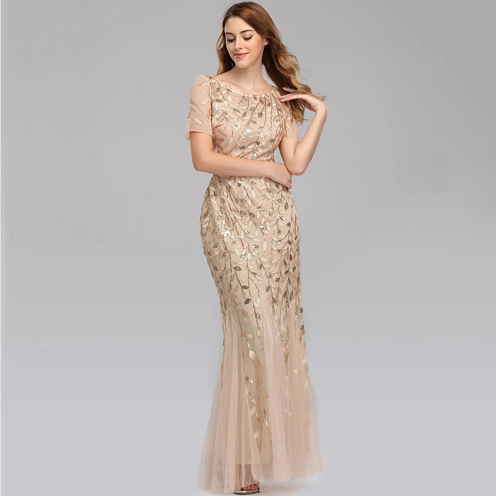 Sexy vintage Maxi Sequin cocktail Dress bridesmaid Prom Dresses for Women Casual Party Long sleeve club Bodycon Dress vestidos