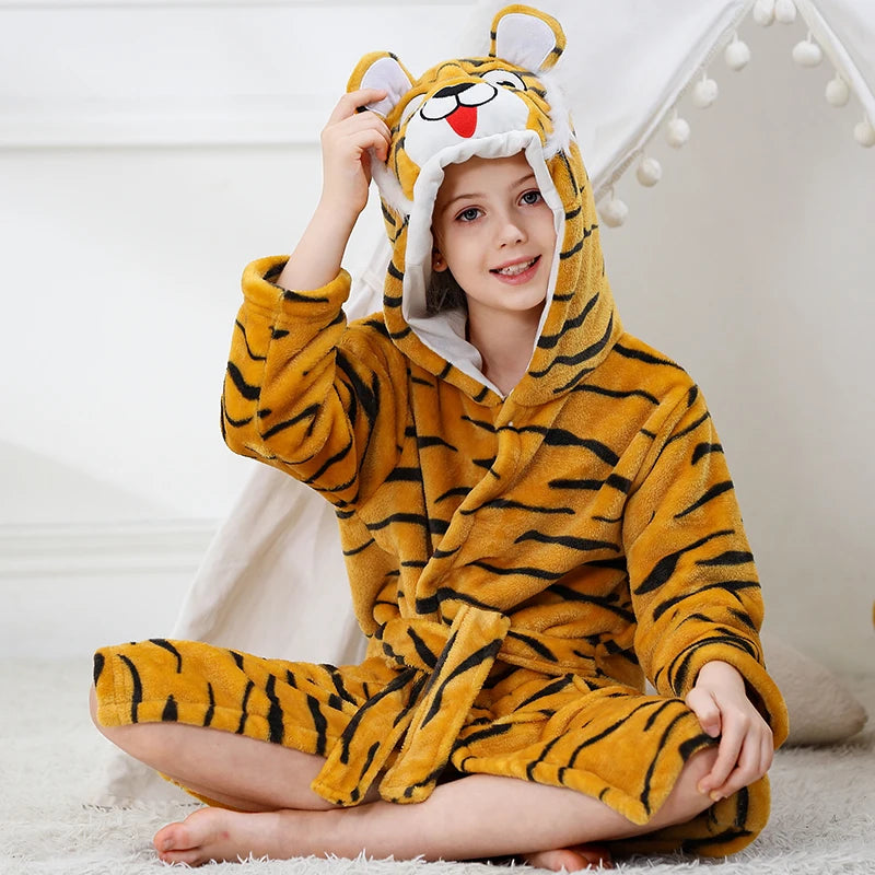 Halloween Dinosaur Bathrobes for Children 3 5 7 9 11 13 Years Kids Animal Flannel Homewear Boy Hooded Sleepwear Girls Nightgown