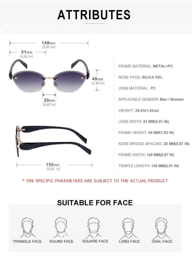 Fashion Retro Rimless M Sunglasses Brown Color Sunglasses Square Women Men Luxury Shade Gradient Rimless Summer Sun Glasses