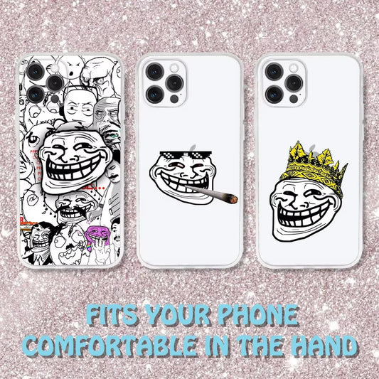 Funny T-Trollfaces Comics Memes Phone Case For iPhone 17 Air 16 e 15 14 13 12 11 Pro Max Plus Transparent Silicone Soft Cover