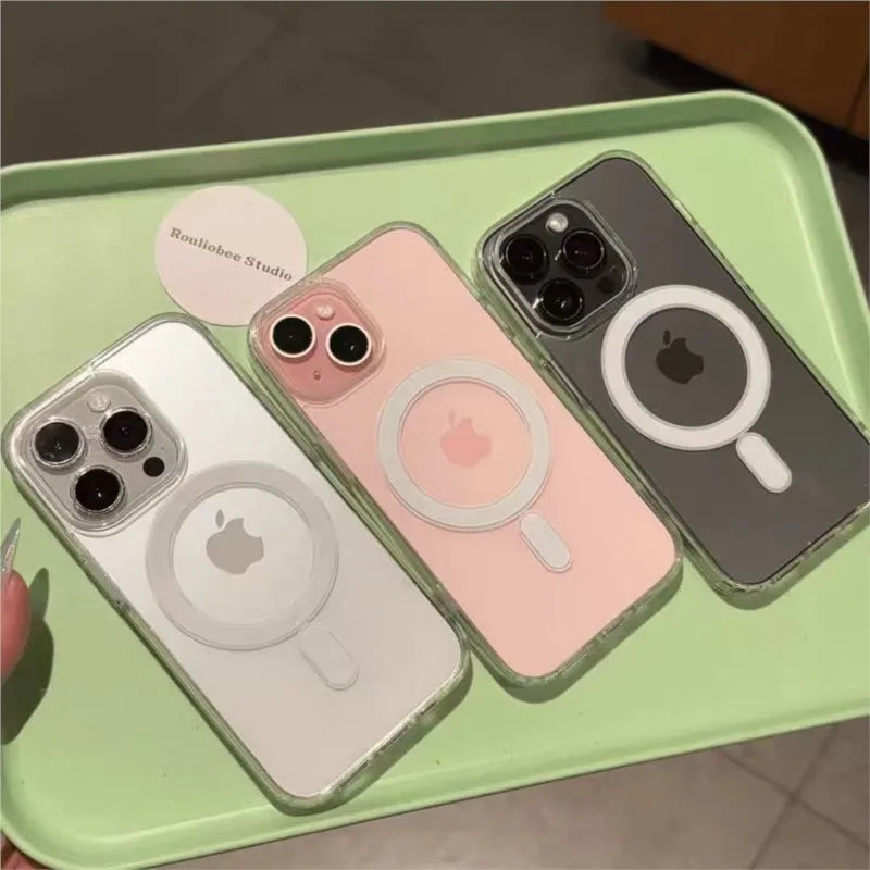 Transparent Magnetic For Magsafe Case For iPhone 17 16 15 14 13 12 Mini 11 Pro Max 14 Plus 16E 17E AIR Wireless Charge Cover