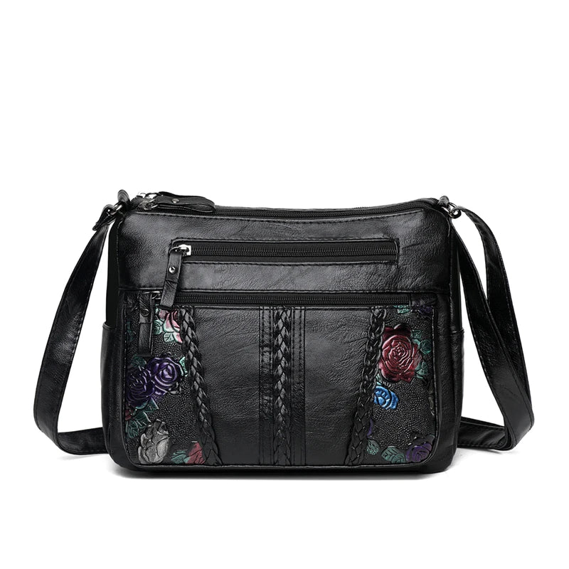 Luxury Soft Leather Women Messenger Shoulder Handbags and Purses Flowers Multi-pocket Crossbody Mommy Bag Ladies Sac 2022 New