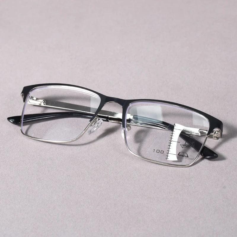 Black Double Color Frame Progressive Multifocal Reading Glasses Anti-blue Light Far Sight Glasses Men Big Full Frame Business Pr