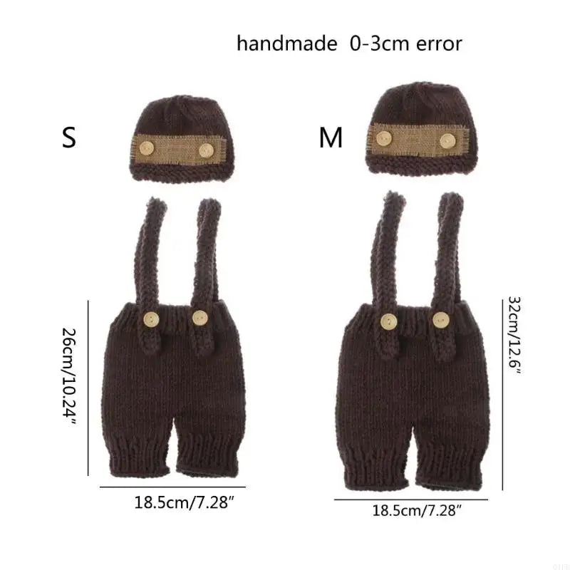 Q1FE Baby Hat Crochet Overalls Costume for Photo Retro Baby Photo Props
