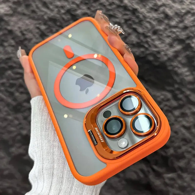 Luxury Magnetic Shockproof Phone Case For iPhone  18 16 17 15 14 13 12 11 Pro Max Funda For Magsafe Stand Lens Protector Cover