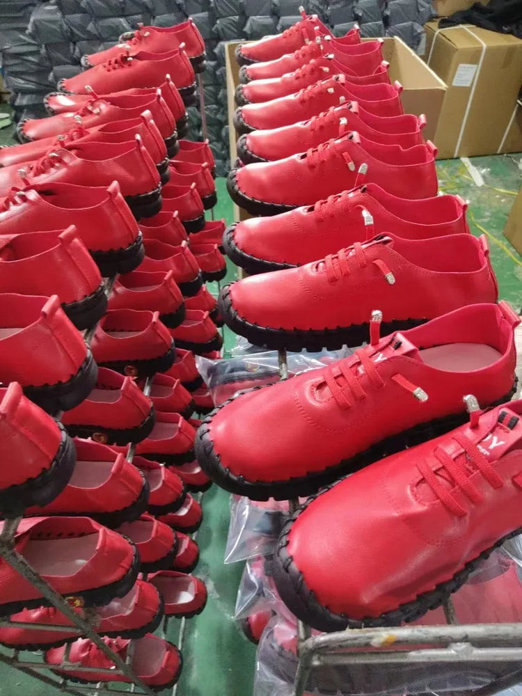 Casual Hand Sewn Women's Single Shoes Soft Bottom Cow Tendon Autumn New Style Comfortable Breathable Wear Resistant Mom Shoes