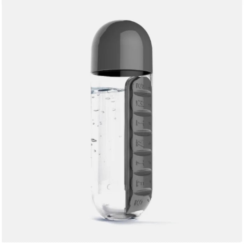 2 in 1 600ml 7 Grids Medicine Box Water Cup Sports Plastic Water Bottle Combine Daily Pill Boxes Organizer Drinking Bottles