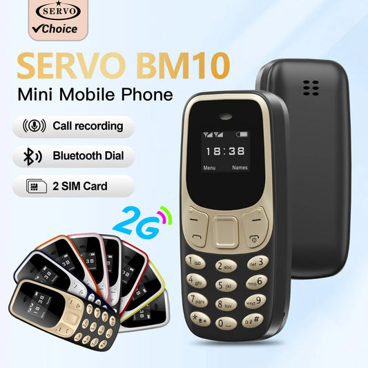 SERVO BM10 Super Mini Mobile Phone Dual SIM Magic Voice Dial Bluetooth Earphone Auto Call Recording Blacklist Mp3  2G Cellphones