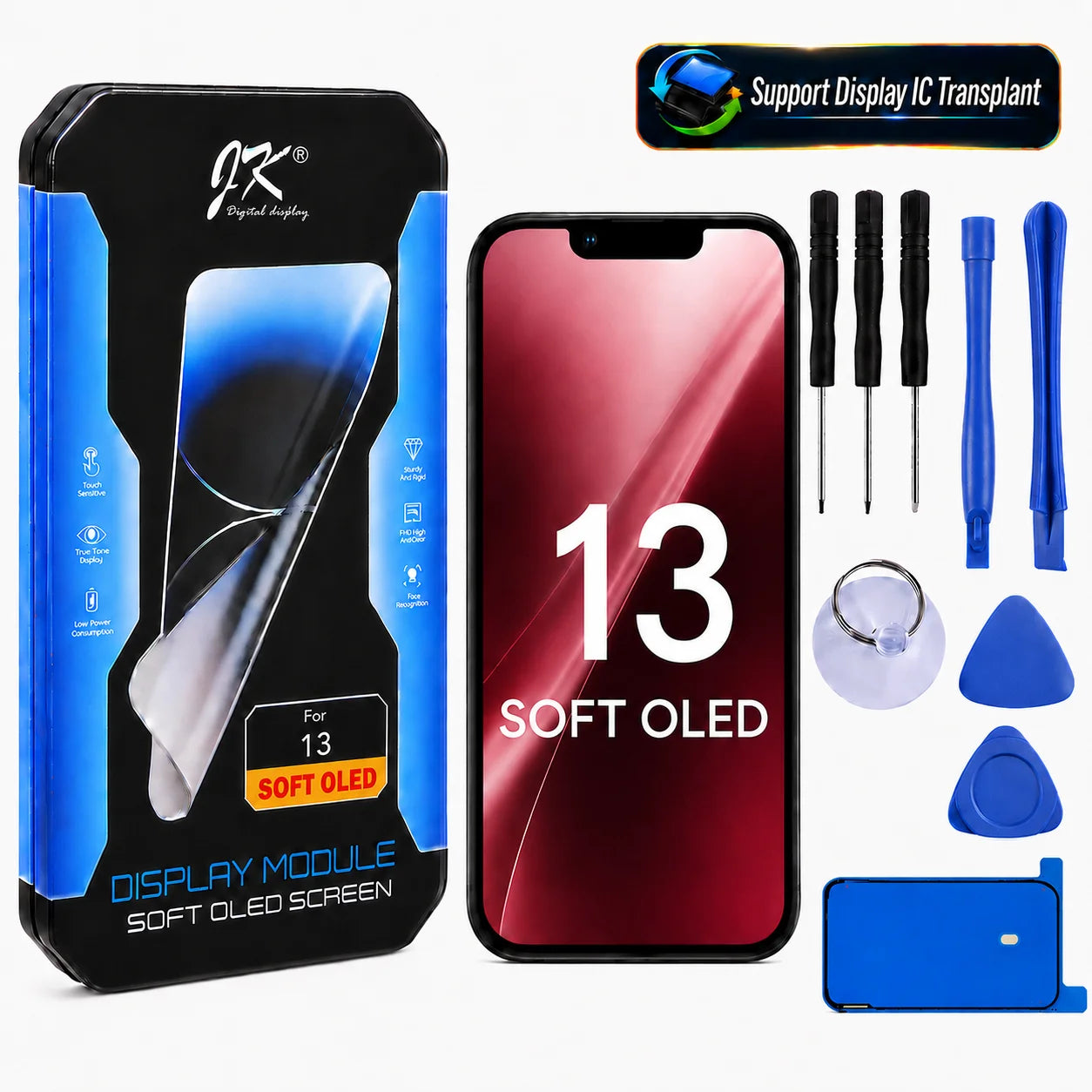 JK Flexible Soft OLED Display Assembly for iPhone 12 13 14 15 16 17 Pro Max Plus Screen Replacement Part