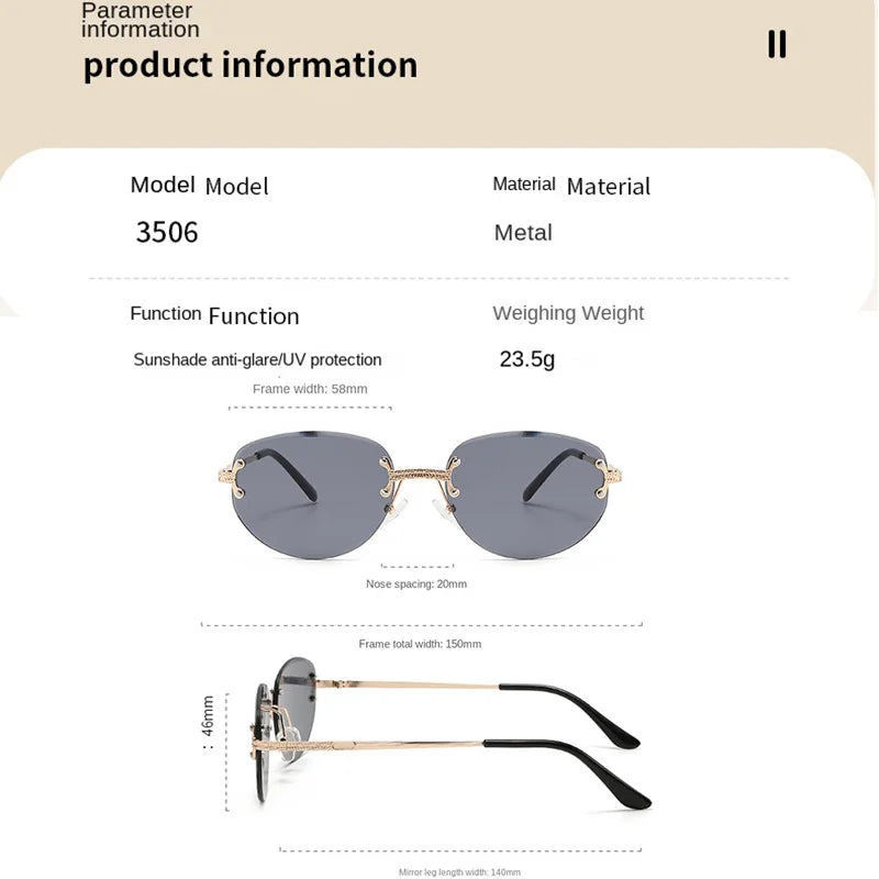 Rimless Sunglasses Irregular Fashion Popular Women Men Shades Small Square Sun Glasses for Female Male Summer Traveling Oculos