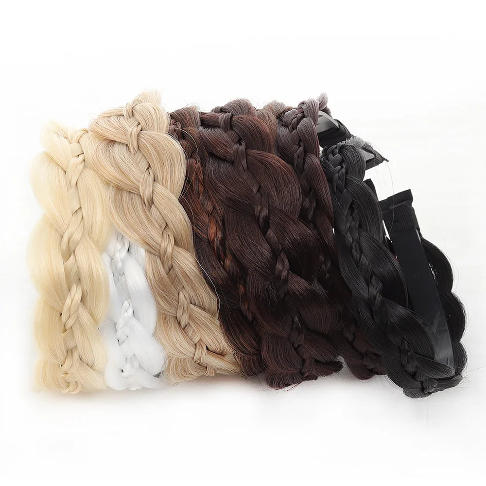 Synthetic Ladies Hair Wide Fishbone Braids Non-slip Headband Handmade Retro Headband Styling Headwear Accessories