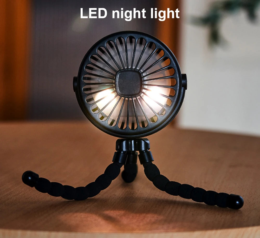 Portable Clip Fan Mini Stroller Fan USB Rechargeable Baby Stroller Octopus Fan 360° Rotate Outdoor Tripod Fan Small Clip Fan