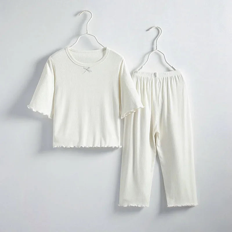 Girls Ice Silk Set Thin Children Homewear Clothes Summer Kids Air Conditioning Short Sleeve Children Sets Girl Pajamas Outfit