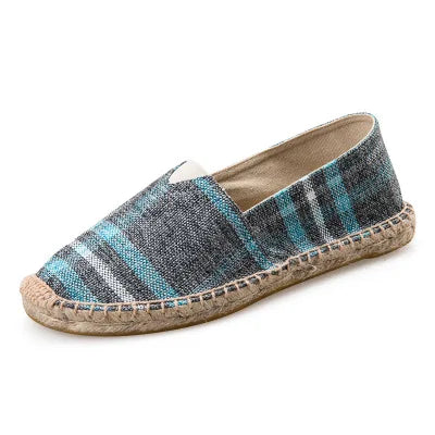Grass Woven Linen Men's and Women's Handmade Stitching Fishing Shoes with A Casual Flat Bottom Anti Slip Fabric Design Platform