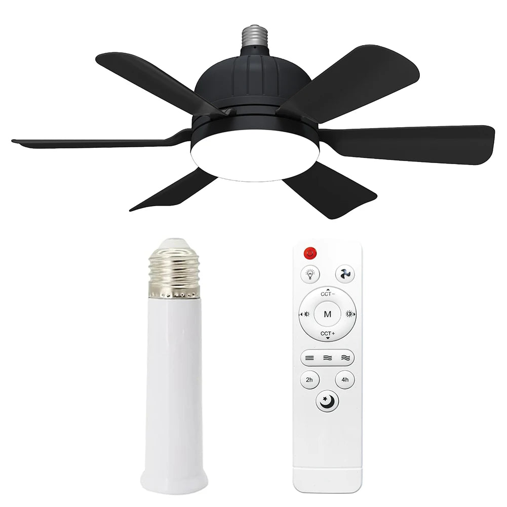 Socket Fan Light with Remote Screw in Ceiling Fan Light Adjustable Wind Speed Socket Ceiling Fan Light Bulb Fan for Home Office