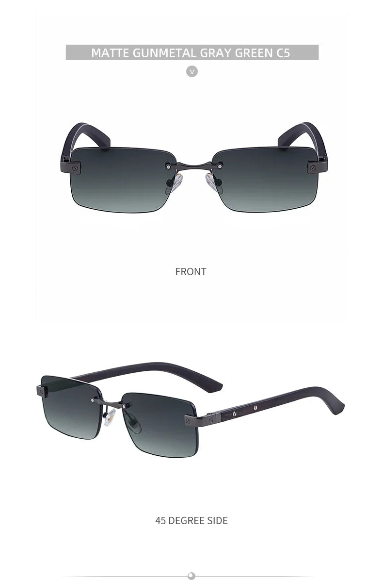 Fashion Rectangle Rimless Sunglasses Men 2026 Luxury Brand Designer Square Small Frame Sun Glasses Male Driving Eyewear Shades