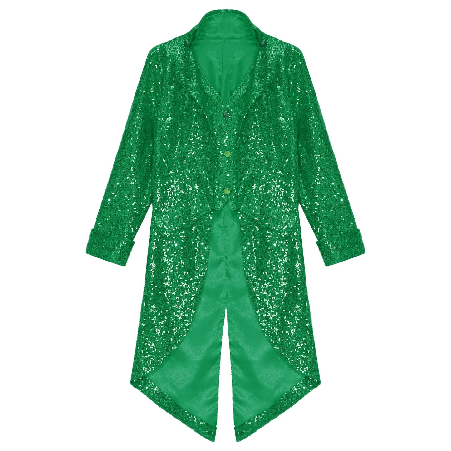 Kids Boys Halloween Medieval Renaissance Costume Sparkly Sequins Victorian Tailcoat Jacket Frock Coat Long Sleeve Gothic Tuxedo