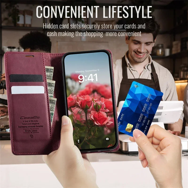 Magnetic Leather Wallet Card Phone Case For iPhone 17E 17 Air 16E 16 Pro Max 15 Plus 14 13 12 11 Flip Wireless Charging Cover