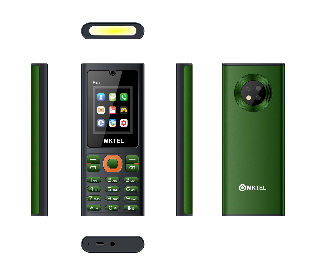 MKTEL EXO Feature Phone Senior Mobile Phone Dual SIM Dual Standby 1.77" Display GSM MP3 MP4 FM Radio Strong Torch Loud Speaker