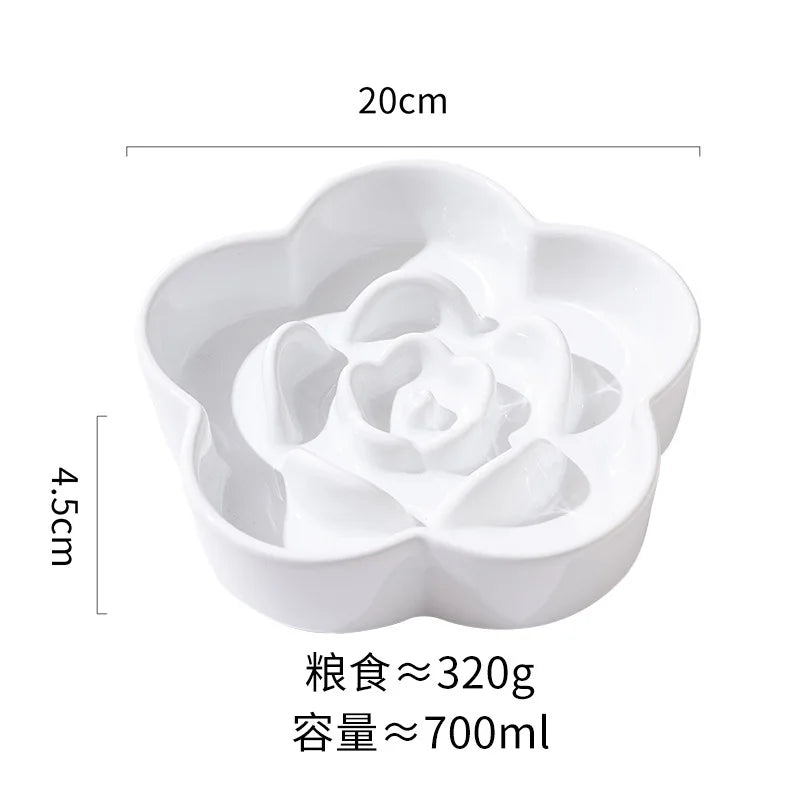 Ceramic Dog Slow Food Bowl Anti-choking Medium and Large Dog Food Basin Cat Bowl with Wooden Frame Pet Feeding Supplies With