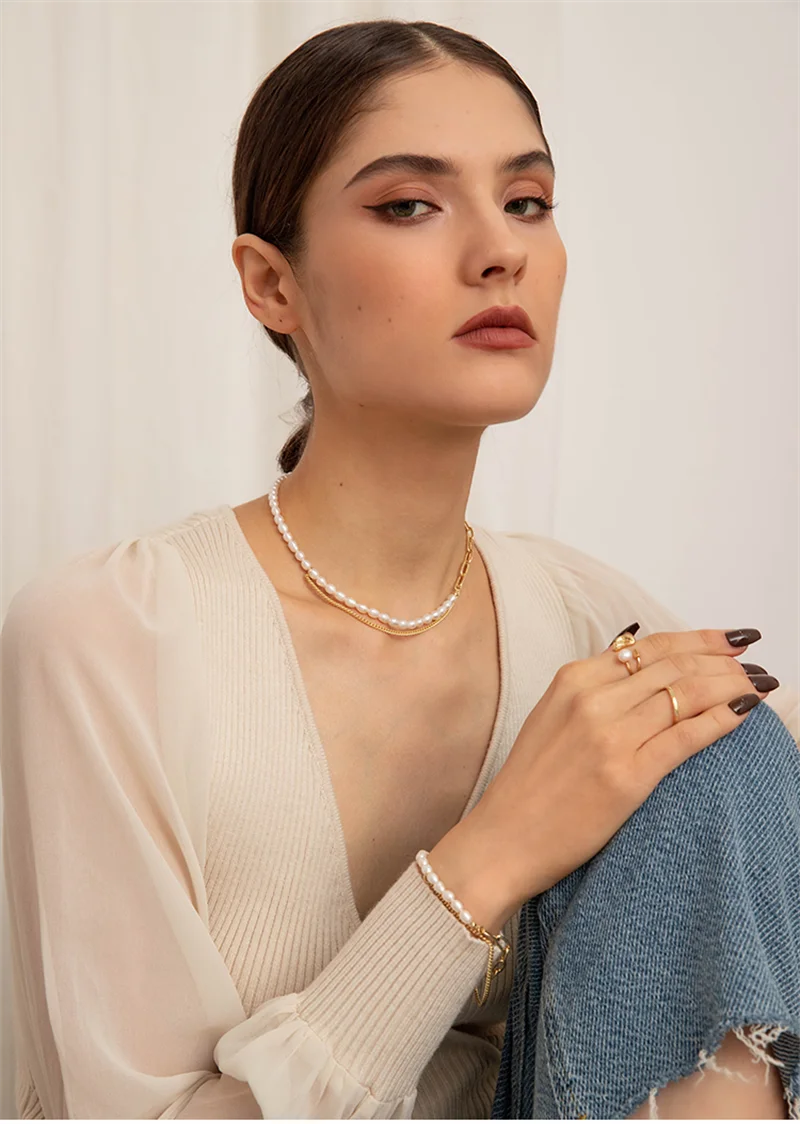Fashion Splicing Chain Necklaces White Imitation Pearl Choker Necklace For Women Trend Elegant Jewelry Wedding Gifts