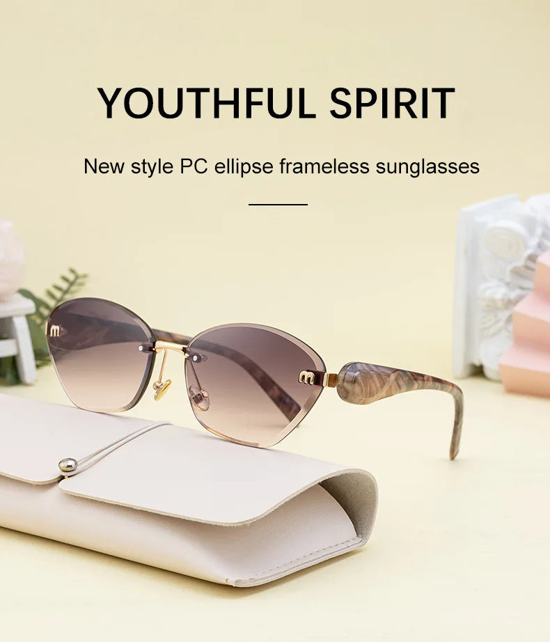 Fashion Retro Rimless M Sunglasses Brown Color Sunglasses Square Women Men Luxury Shade Gradient Rimless Summer Sun Glasses