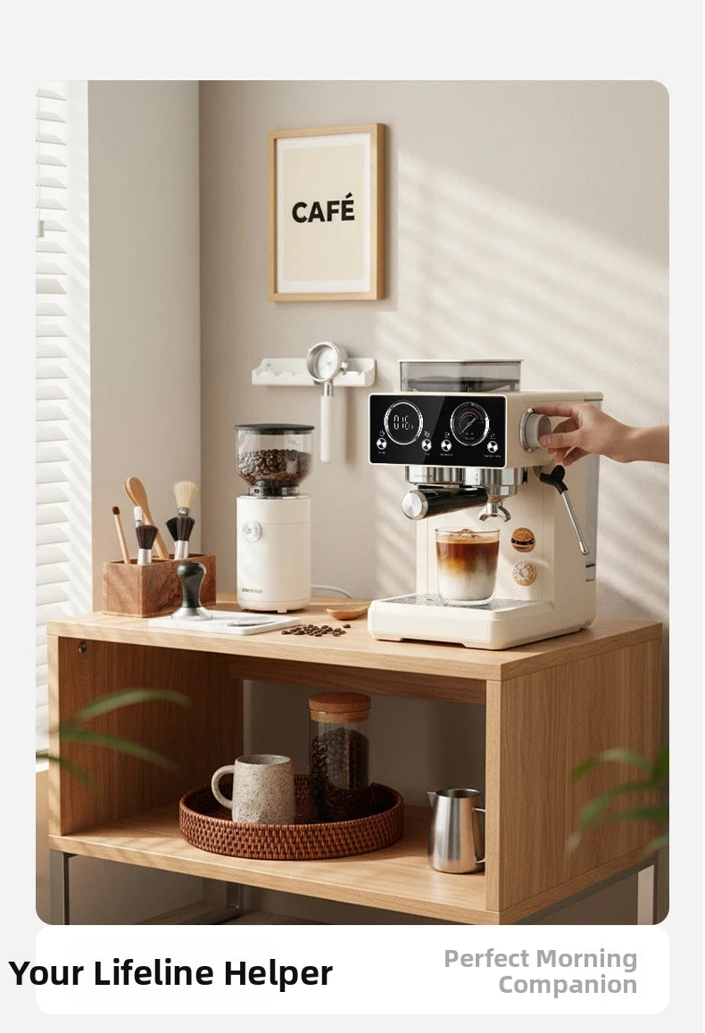 20Bar Semi-Auto Espresso Machine Smart Touch Control with Built-in Grinder, Cold/Hot Brew, Milk Frother for Home/Office