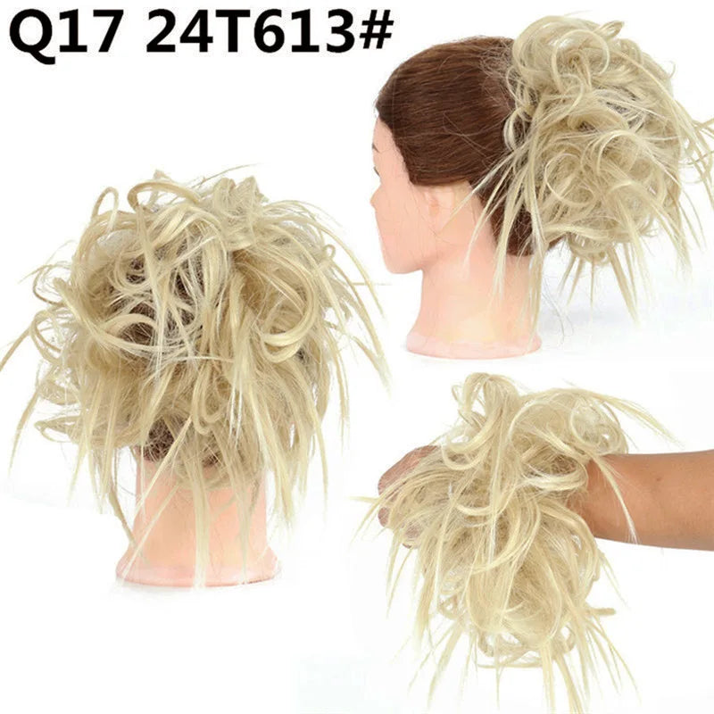 Synthetic Hair Bun Extensions Messy Curly Elastic Hair Scrunchies Hairpieces Synthetic Chignon Donut Updo Hair Pieces for Women