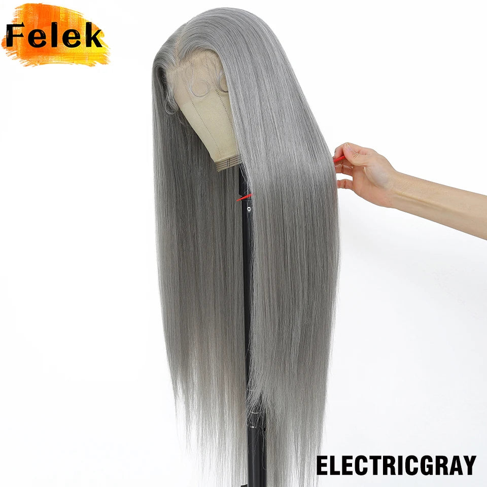 Highlight 13x6 Synthetic Lace Frontal Wigs For Women 40 Inch Long Silky Straight Lace Front Wigs High Quality American Afro Wigs