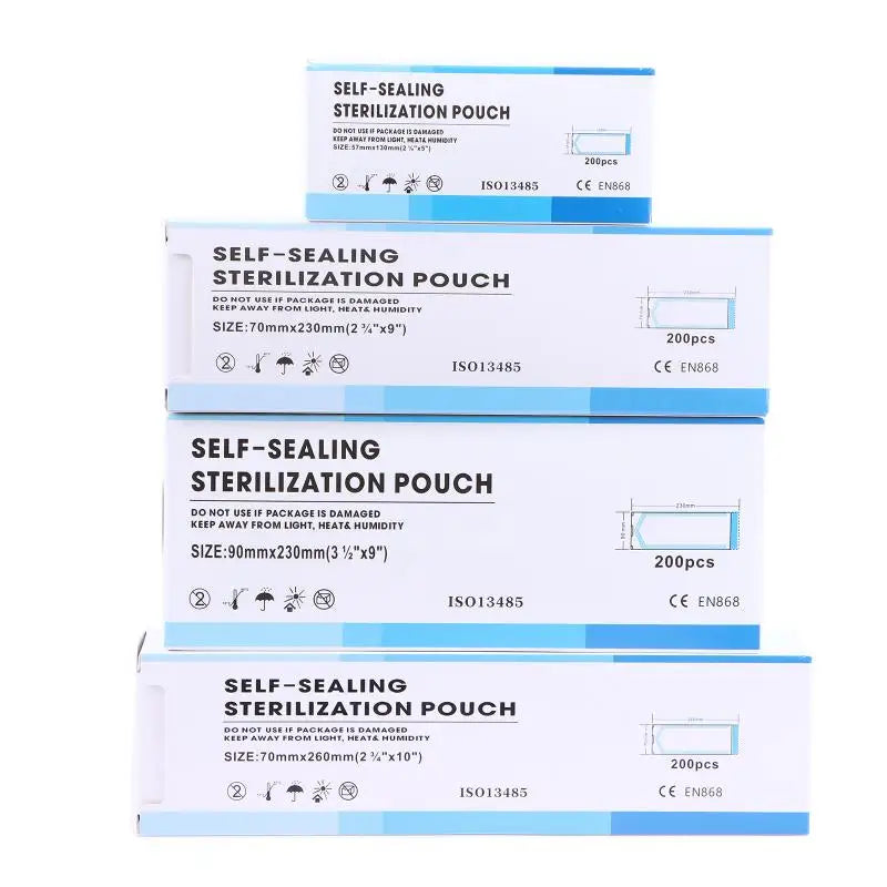 200PCS Self-Sealing Sterilizer Pouches Bags 4 Size Disposable Nail Art Disinfection Bag Tattoo Nail Dental Tool Storage Bag