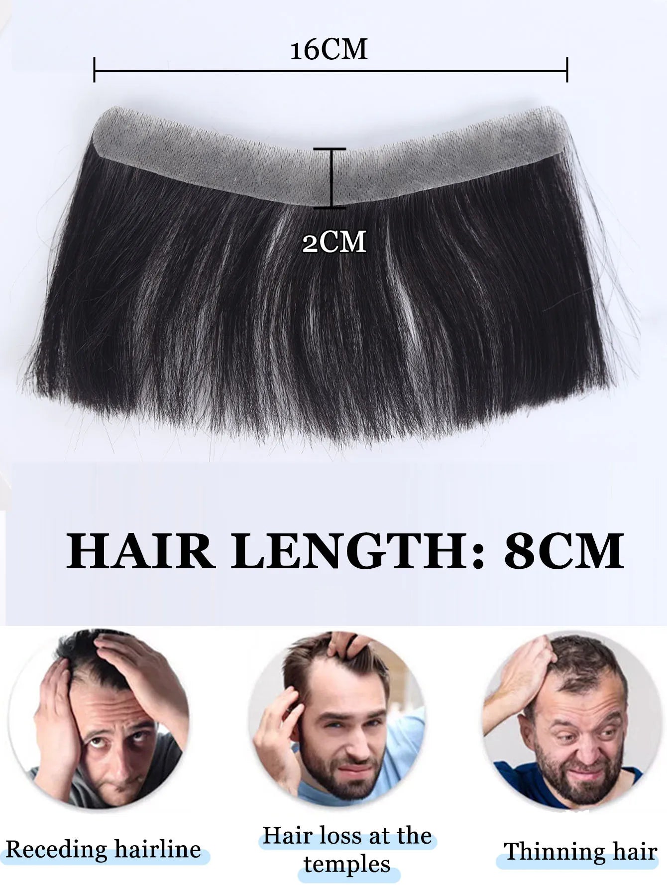Forehead Patch 100% Human Hair Hairpiece Sideburns Toupee Invisible Seamless Ultra Thin Skin PU Men's Hairline Sideburn Patch