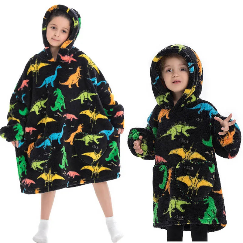 Halloween Pumpkin Hoodies for Boys Girls Winter Thick Flannel Hooded Sweatshirts Kids Clothing Children Oversized Blanket Hoodie
