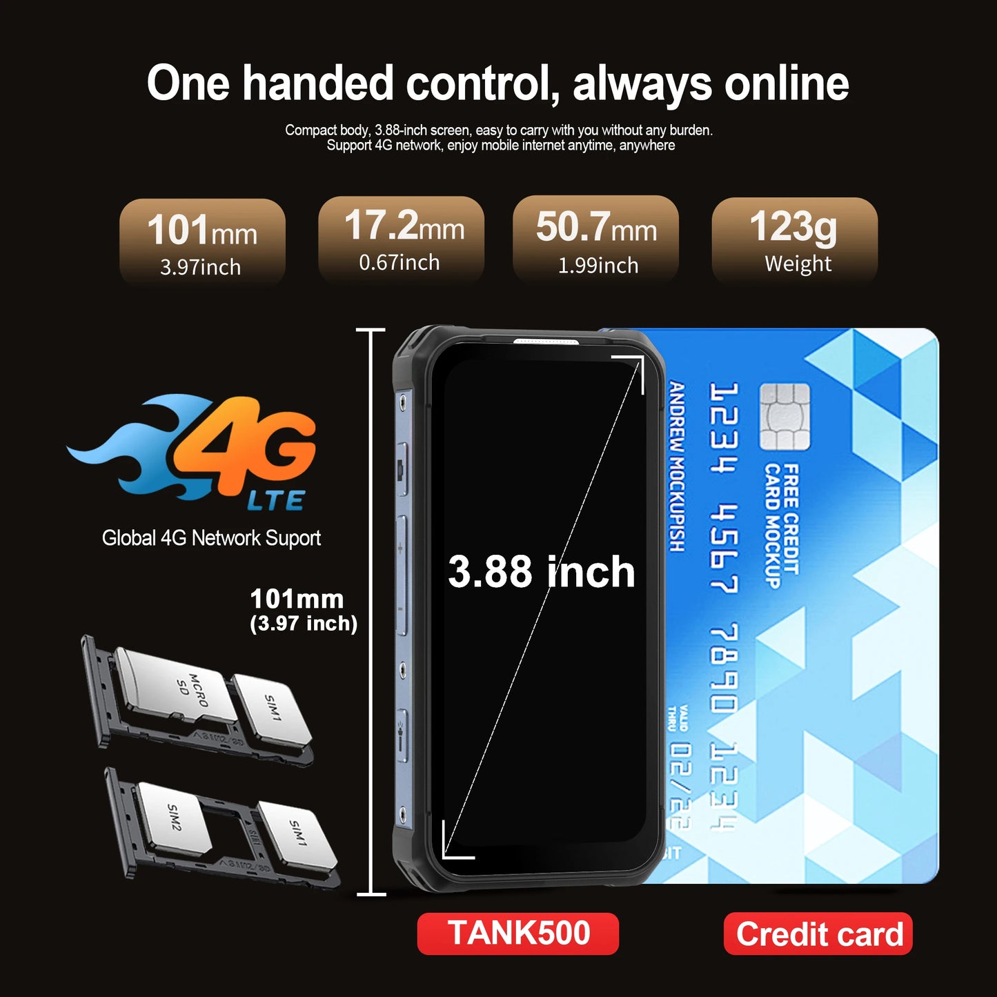 SERVO TANK500 4G PTT Smartphone Android 12 6+128GB Dual Camera 5MP+13MP 3.88"Display IP68 Waterproof Rugged Mobile Phone 3000mAh