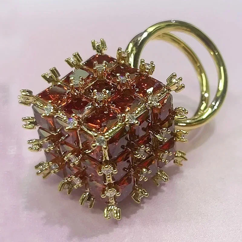 Original 2025 New Magic Cube Ring Party Gift Luxury Fine Jewelry Charm Green Crystal Fashion Women Attending Cocktail Party Ring