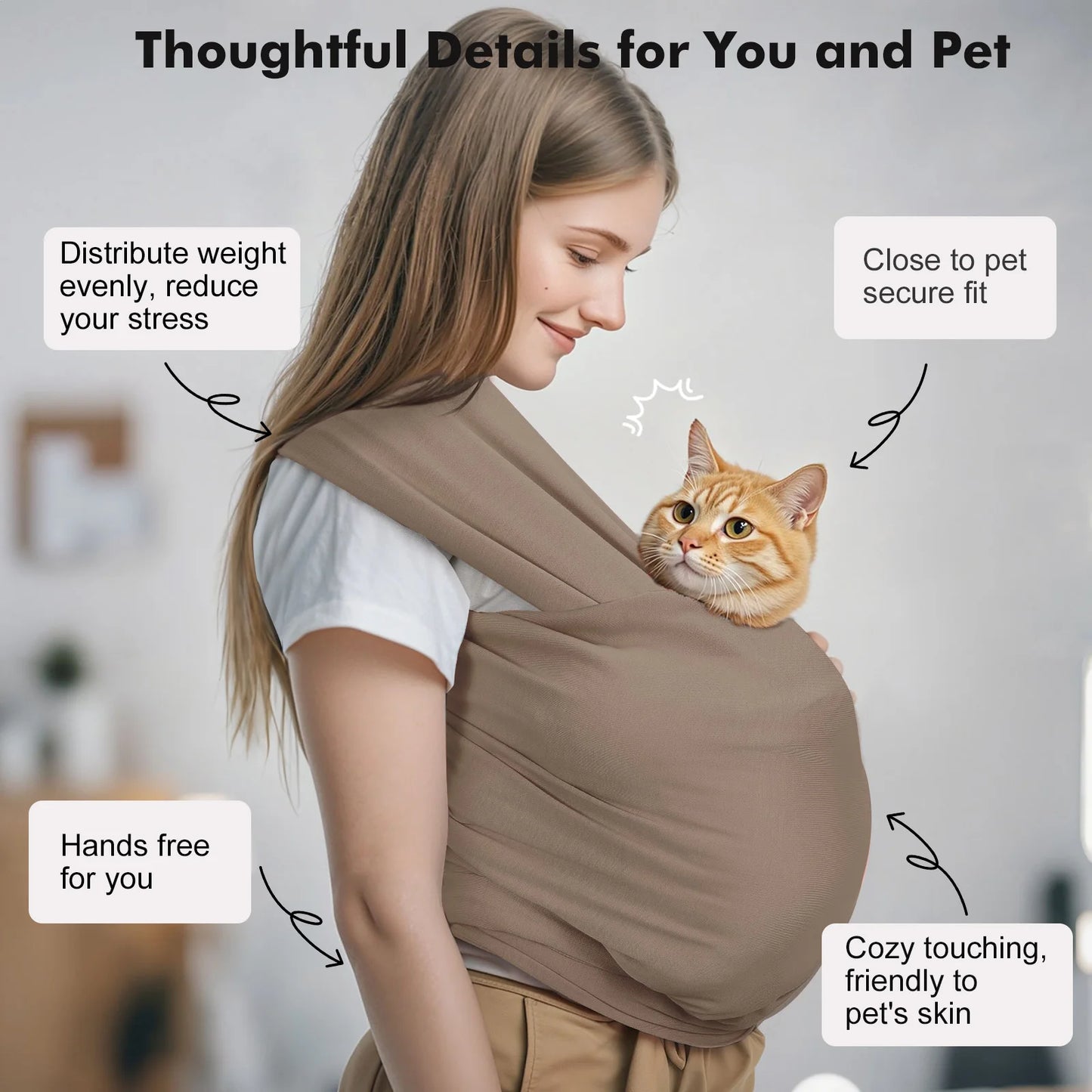 Pawaboo Pet Sling Carrier for Small Dogs and Cats Hands Free Dog Carrier Sling Anti-anxious Soft Cotton Front Facing Cat Carrier